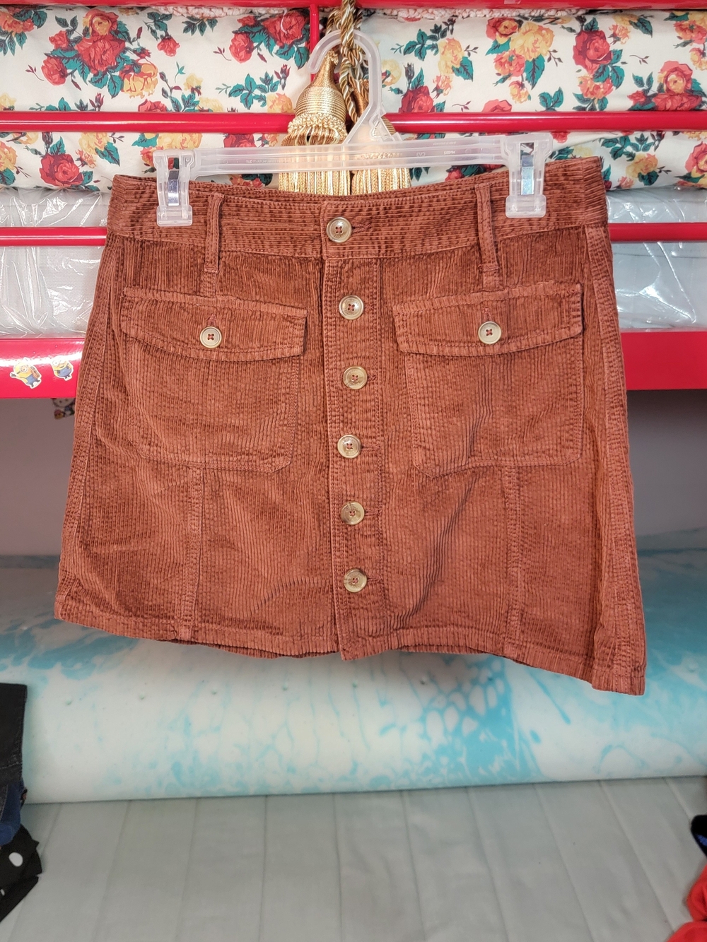 American Eagle Outfitters Rust Corduroy Button-Front Mini Skirt